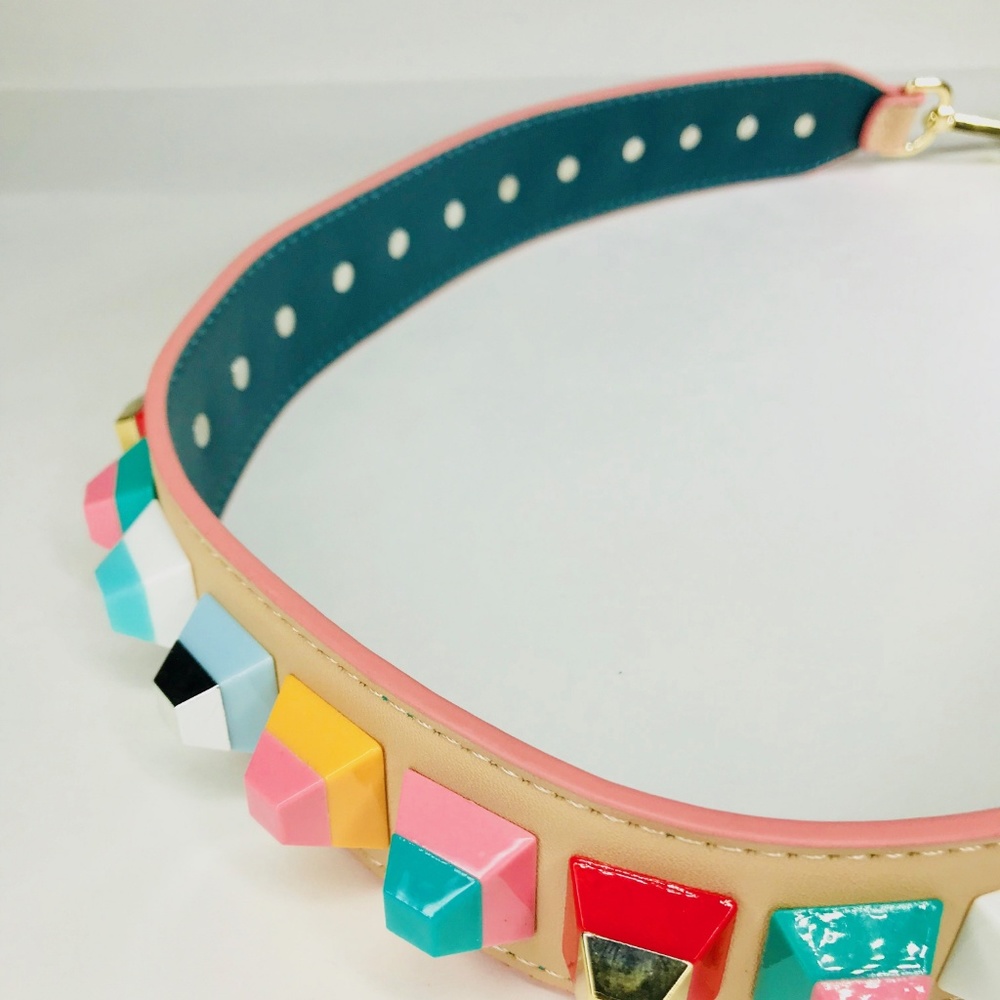 Beige Strap with Multicolor Square Rivets - Picture 6 of 7